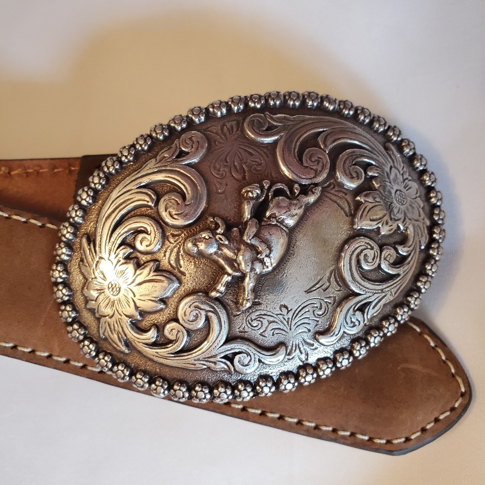 Nocona Children's Brown Leather Bucking‎ Bull Buckle Belt N4421844